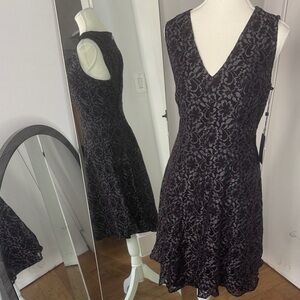 Tommy Hilfiger Black & Purple Floral Lace Midi Dress